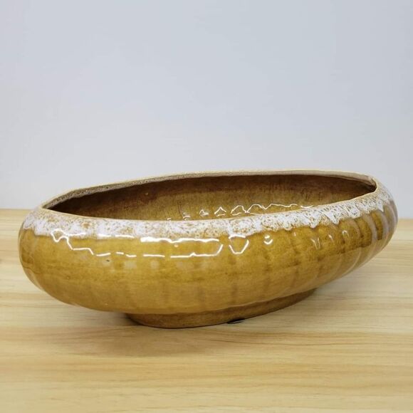 MCM Golden Brown & Cream Drip Glazed Large Planter Pot - Picture 8 of 11